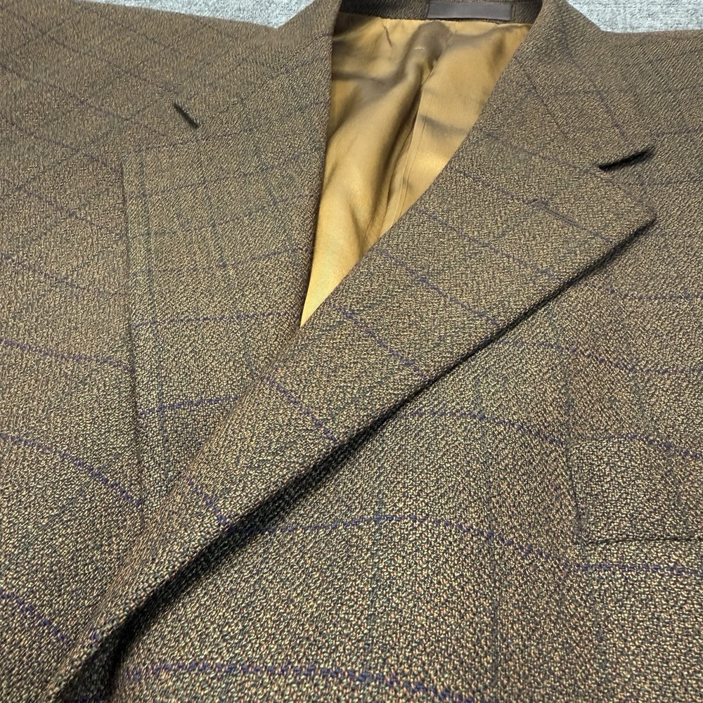 JHANE BARNES Sport Coat Mens 44R Brown Windowpane Blazer Wool